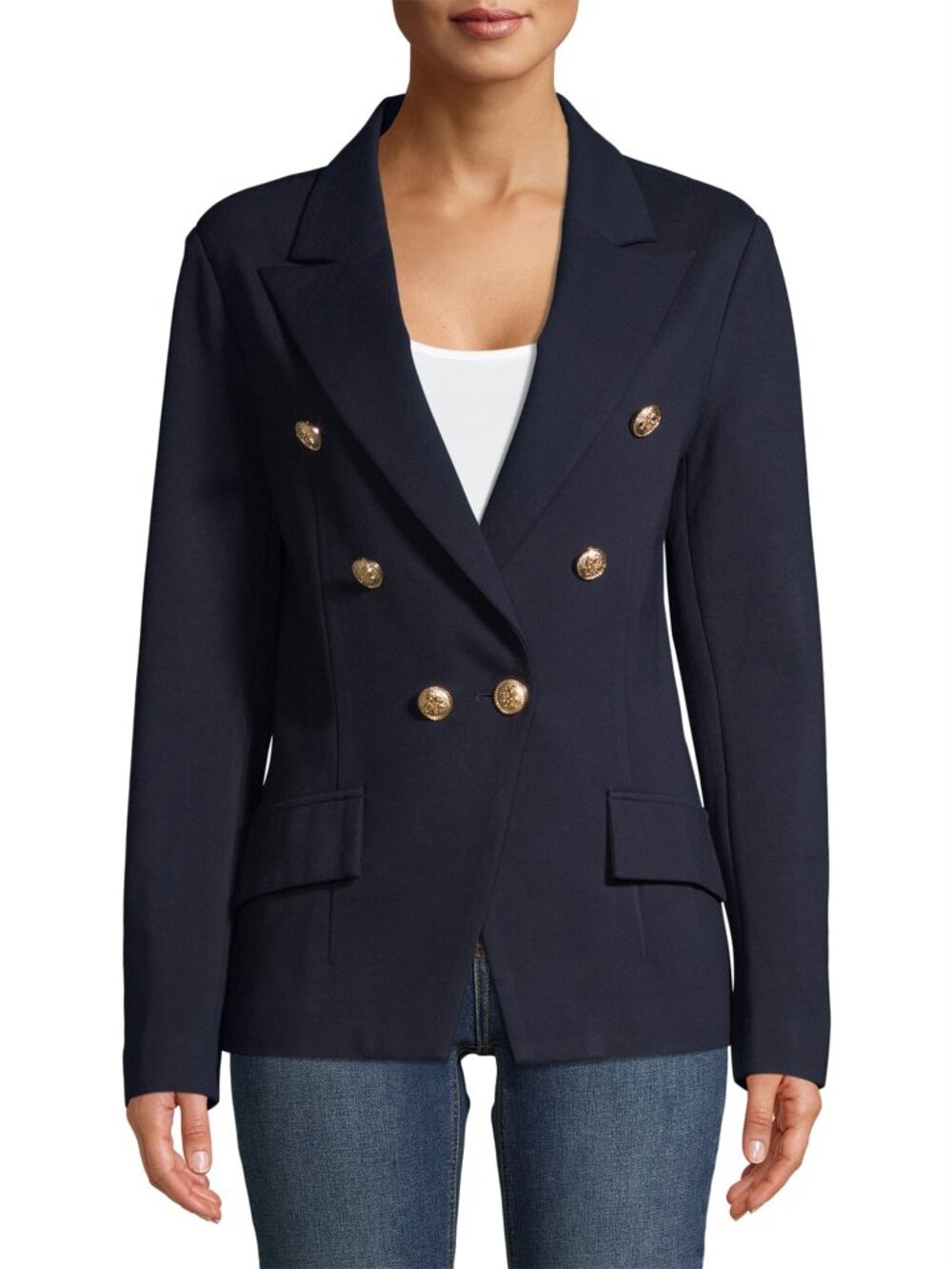 Attitude Unknown Navy White Double Breasted Blazer with Gold Buttons - Picture 2 of 10